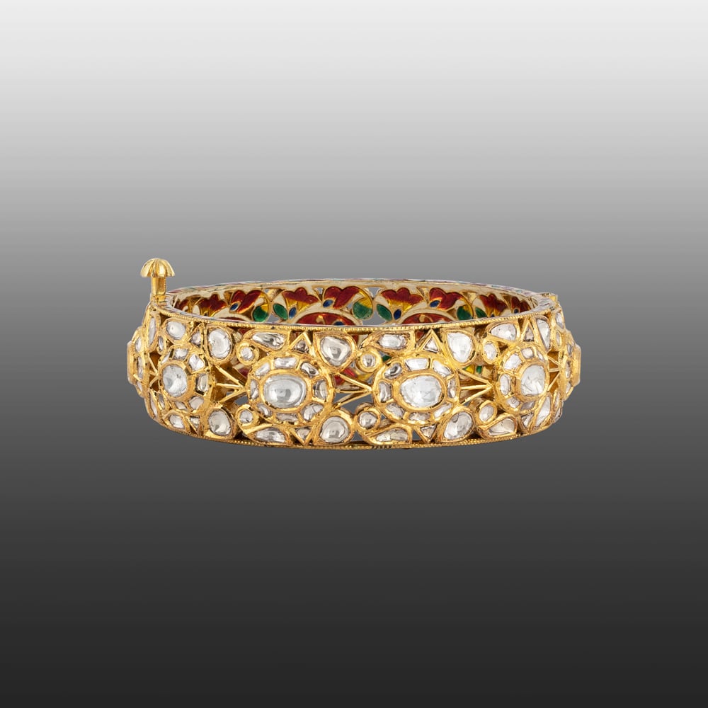 Traditional Gold Bangle with Polki & Meenakari Work at the back